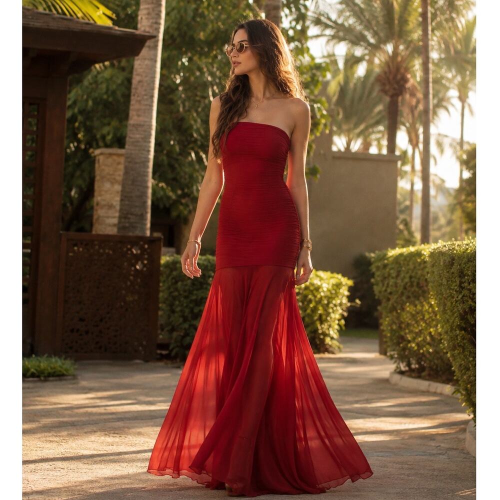 Deme by Gabriella | NWT Dahlia Gown in Maroon Red Strapless Maxi Dress XS